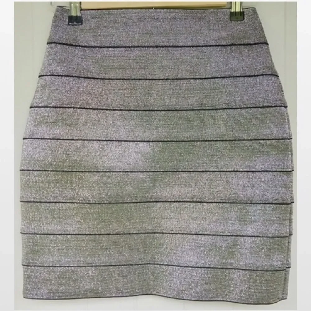 New Mini Pencil Skirt Silver Metallic Small